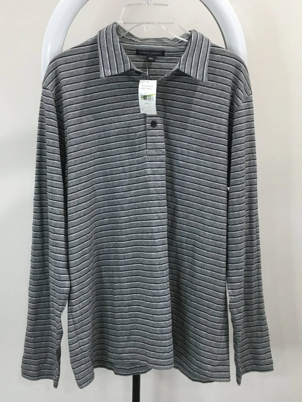 NWT BANANA REPUBLIC Navy Gray Striped Collared Long Sleeve Shirt
